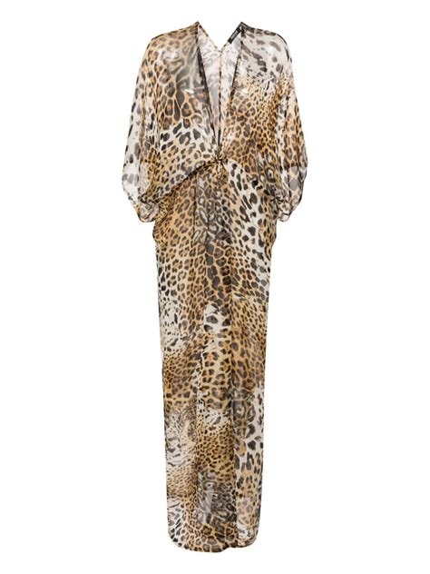 Roberto Cavalli Leopard Print Silk Beach Dress Neutrals Farfetch