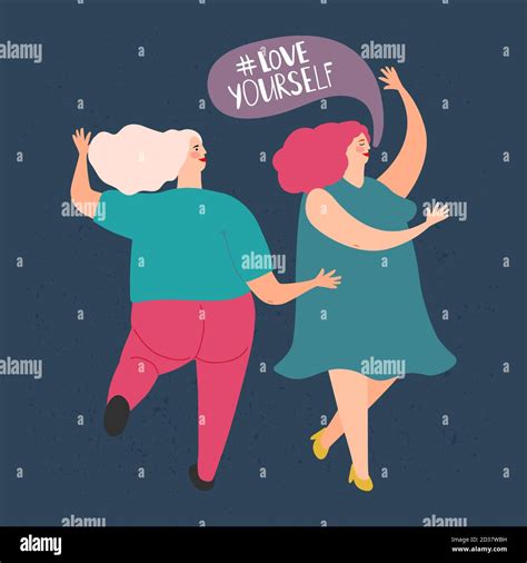 Two Plump Dancing Women Vector Love Yourself Concept Illustration Of