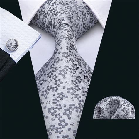 Classic Gray Floral Silk Men Tie Barry Wang Jacquard Party