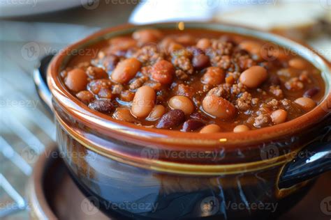 Steaming Bowl Of Chili With Beans Simmering In Kitchen 47893900 Stock