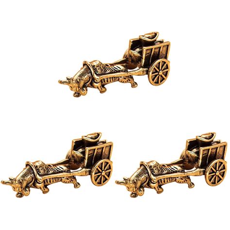 Bertdomd 3pcs Cow Figurine Copper Animals Ornament Desktop Cow Statue