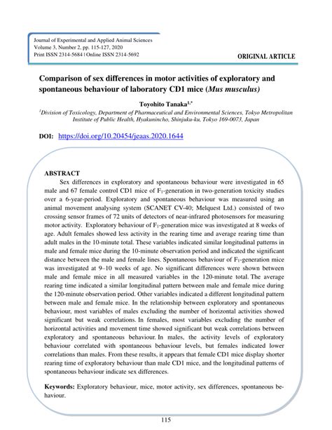 Pdf Comparison Of Sex Differences In Motor Activities Of Exploratory