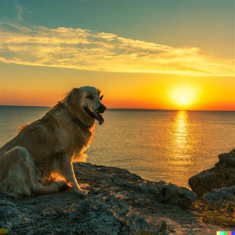 Elderly Golden Retriever Sits On A Seaside Cliff Dall·e 2 Openart