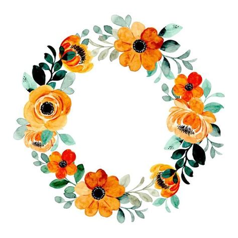 Premium Vector Yellow Orange Floral Wreath With Watercolor Floral