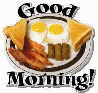 A Plate With Eggs Bacon And Toast On It That Says Good Morning In The