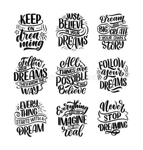 Set with Inspirational Quotes about Dream. Hand Drawn Vintage ...