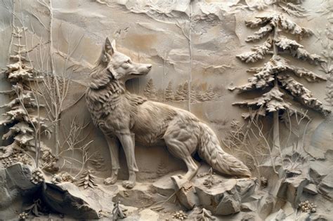 Basrelief Forest Wolf Far Away Epic Side View Gypsum Masterpiece