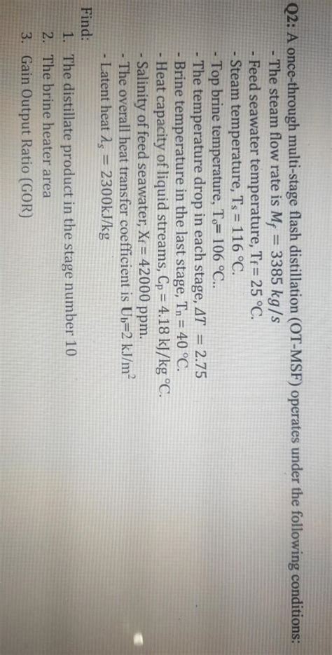 Q2 A Once Through Multi Stage Flash Distillation