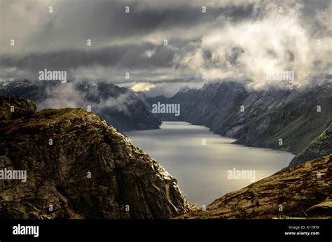Sunset On Preikestolen Over Lysefjorden Norway Stock Photo Alamy