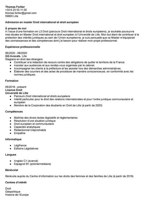 Cv Master Exemples Pour Candidature En Re Ou De Ann E