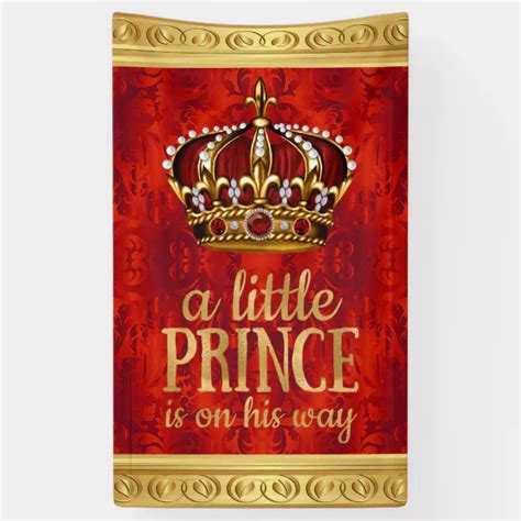 Red Gold Prince Crown Boy Baby Shower Banner Zazzle