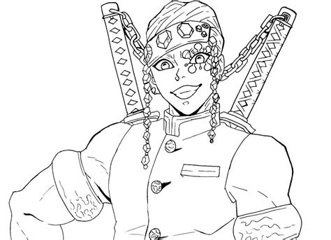 Sound Hashira Tengen Uzui Coloring Pages Free Printable Coloring Pages