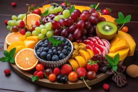 Um Prato De Frutas Colorido Cheio De Vitaminas E Nutrientes Criado