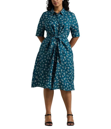 Lauren Ralph Lauren Plus Size Wakana Floral Tie Front Linen Shirtdress