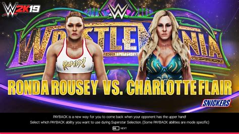 Wwe 2k19 Ronda Rousey Vs Charlotte Flair Wrestlemania 34 Full Match