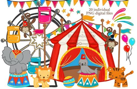 Circus Animals Hand Drawn Digital Design Lion Tiger Elephant Etsy