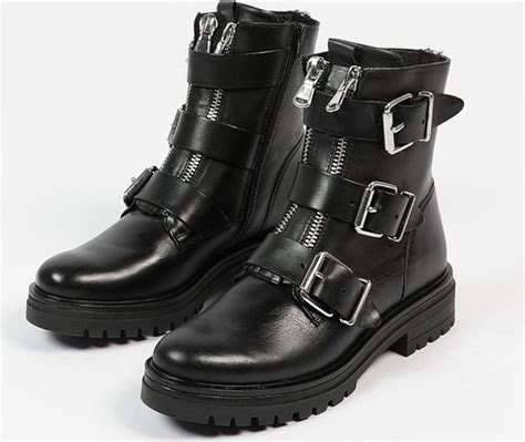 Sacha Dames Zwarte Biker Boots Met Zilverkleurige Gespen Maat