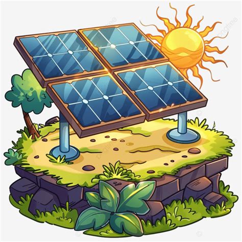 Cartoon Solar Panel With Sun Power Solar Energy Png Transparent