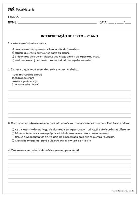 Atividades De Interpreta O De Texto Para Ano Gabarito Toda