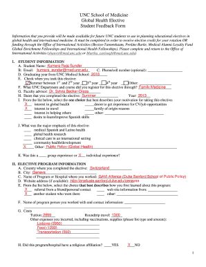 Fillable Online Med Unc Student Feedback Form Unc School Of Medicine