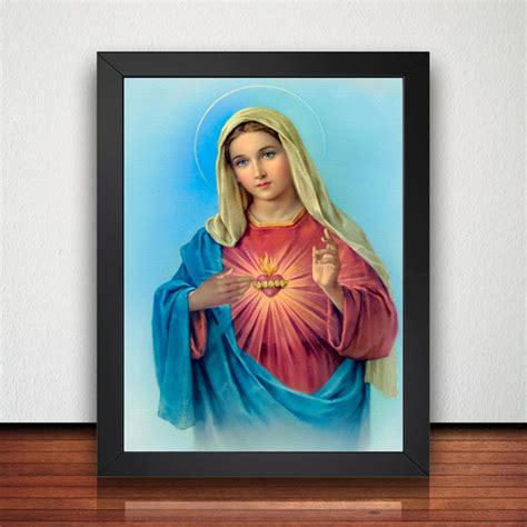 Quadro Virgem Maria Sagrado Cora O Tamanho X Cm Elo