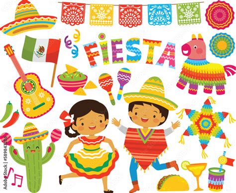 Vecteur Stock Fiesta And Cinco De Mayo Clipart Set Mexican Party