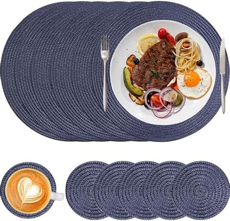 Hnvner Round Placemats And Coaster Set Of Woven Place Mats Washable