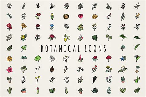 Botanical Icons Clipart Set Masterbundles