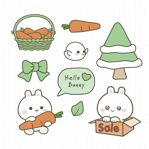 Premium Vector | Kawaii cute Rabbit and carrot stickers collection cartoon