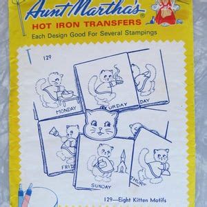 Original Aunt Martha S Hot Iron Transfers U Pick Days Of The Week 3502 Cross Stitch Kitten 129