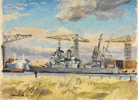 Hms Vanguard From Across The Clyde February 1946 By Stephen Bone