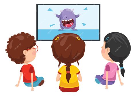 Векторная иллюстрация ребенка смотреть телевизор | Премиум векторы