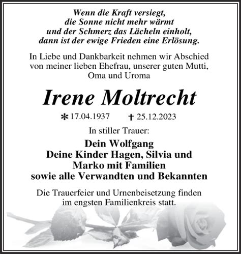 Traueranzeigen Von Irene Moltrecht Abschied Nehmen De