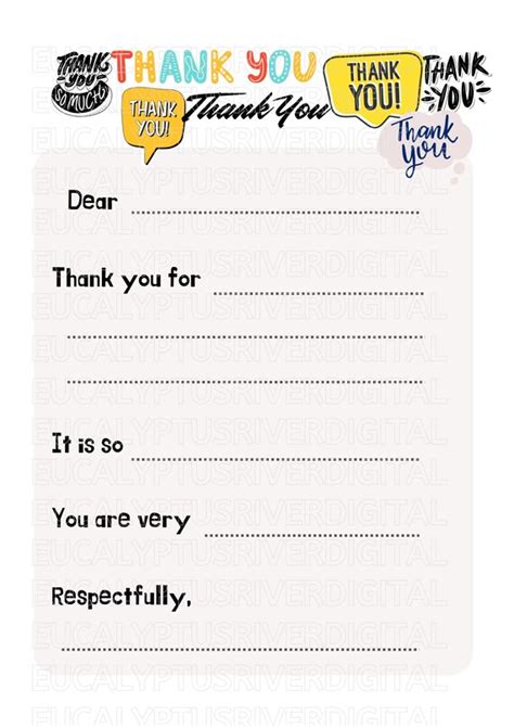 Thank You Letter Template Children Thank You Kid Thank Etsy