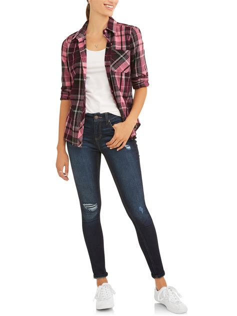 Time And Tru Womens Brushed Cotton Plaid Shirt