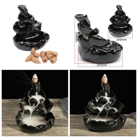 Buy Black Porcelain Backflow Ceramic Cone Incense Burner Holder Buddhist 10 Cones At