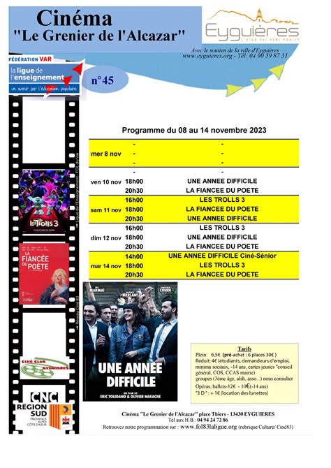 Programme cinéma séances du 08 au 14 novembre 2023 Eyguières Les Alpilles