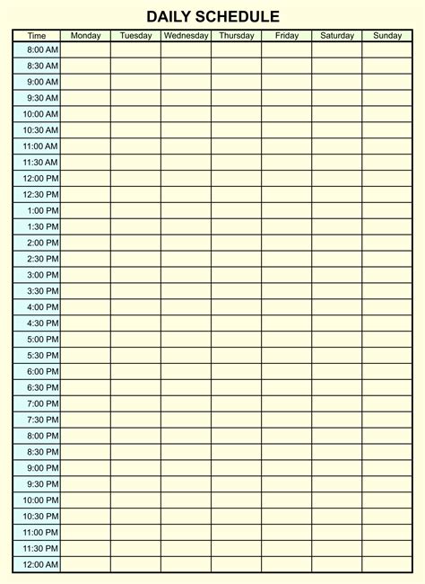 24 Hour Printable Schedule