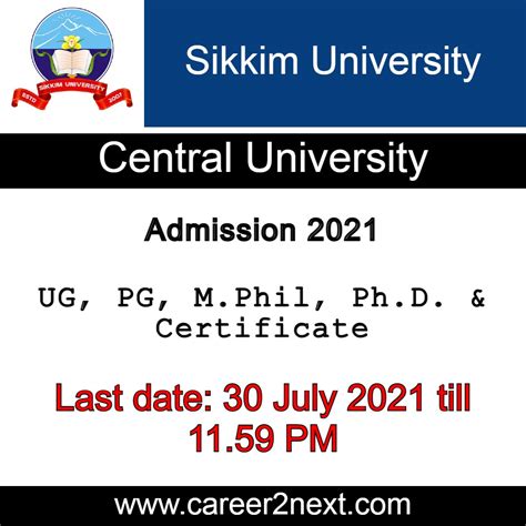 Sikkim University Admission 2021 Ug Pg M Phil Ph D And Certificate