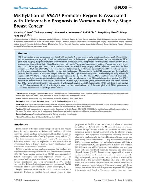 Pdf Methylation Of Brca Promoter Region Is Associated With