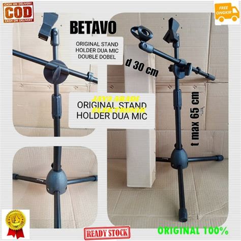 Jual ORIGINAL STAND MIC BESI 80 CM KAKI TIGA HOLDER HANGER DOUBLE DOBEL