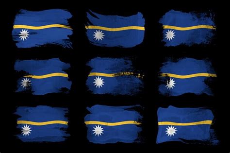 Trazo De Pincel De Bandera De Nauru Bandera Nacional Sobre Fondo Negro