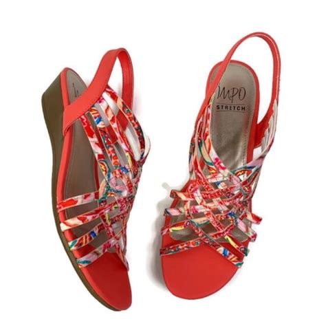 Impo Stretch Womens Refresh Strappy Sandals Red Wedge Low Heel Slingback 75 New Ebay