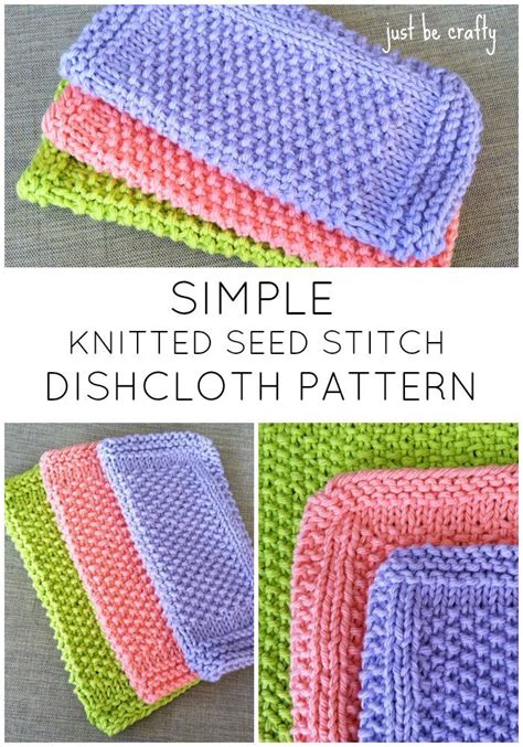 FREE Pattern Seed Stitch Dishcloth Knitting Pattern By Just Be Crafty