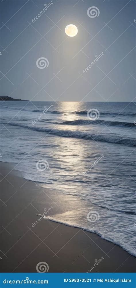 Luna Llena Sobre El Mar Con Olas En La Playa En Verano Imagen De