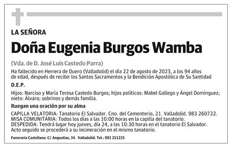 Eugenia Burgos Wamba Esquela El Norte De Castilla