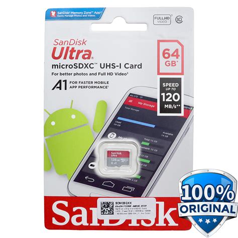 SanDisk Ultra MicroSDXC Card UHS I Class 10 A1 120MB S 64GB SDSQUA4