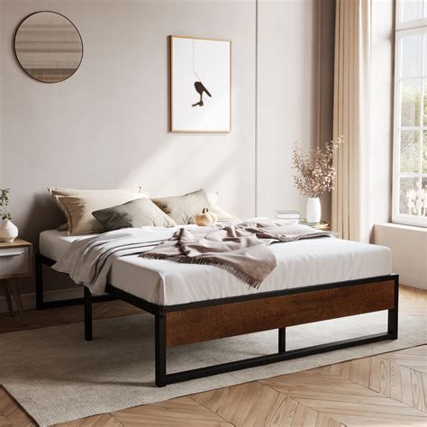 Sha Cerlin Brown Queen Size Metal Platform Bed Frame With Underbed