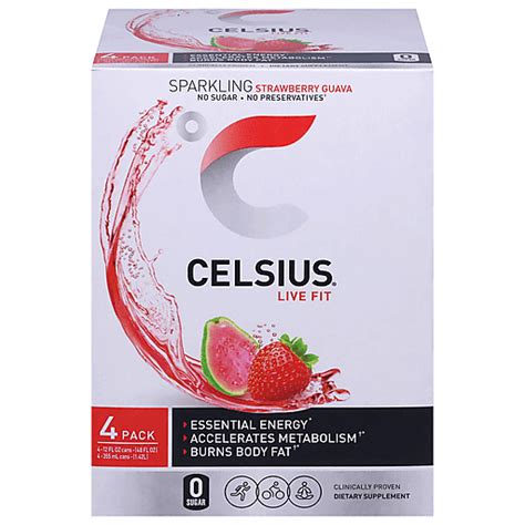 Celsius Sparkling Strawberry Guava 4 Pack Soft Drinks Foodtown