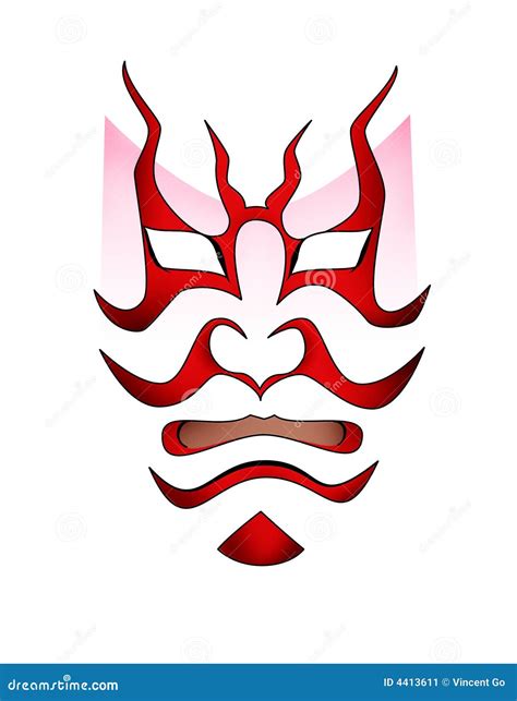 Kabuki Mask Illustration. Red Devil Face Illustration. Head Of Red ...